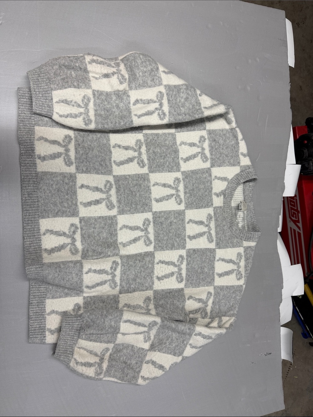 a new day Gray & Cream Checker Crewneck Sweater - women